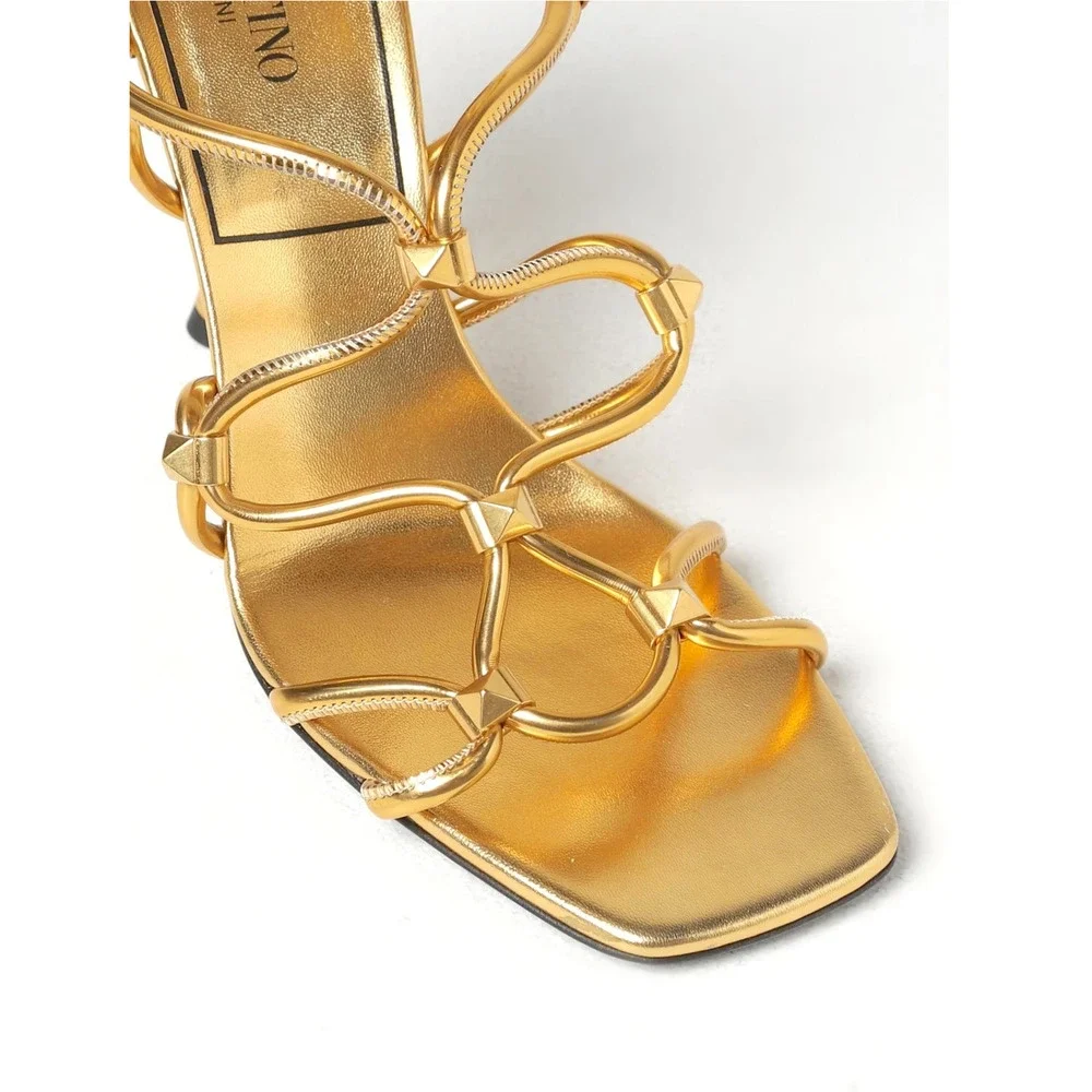 NIB Valentino Garavani Rockstud Net lace-up Heel Leather Sandals 40